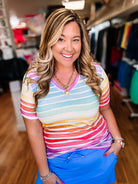 Sophie Rainbow Stripe Tee-Shirts-Dear Me Southern Boutique, located in DeRidder, Louisiana