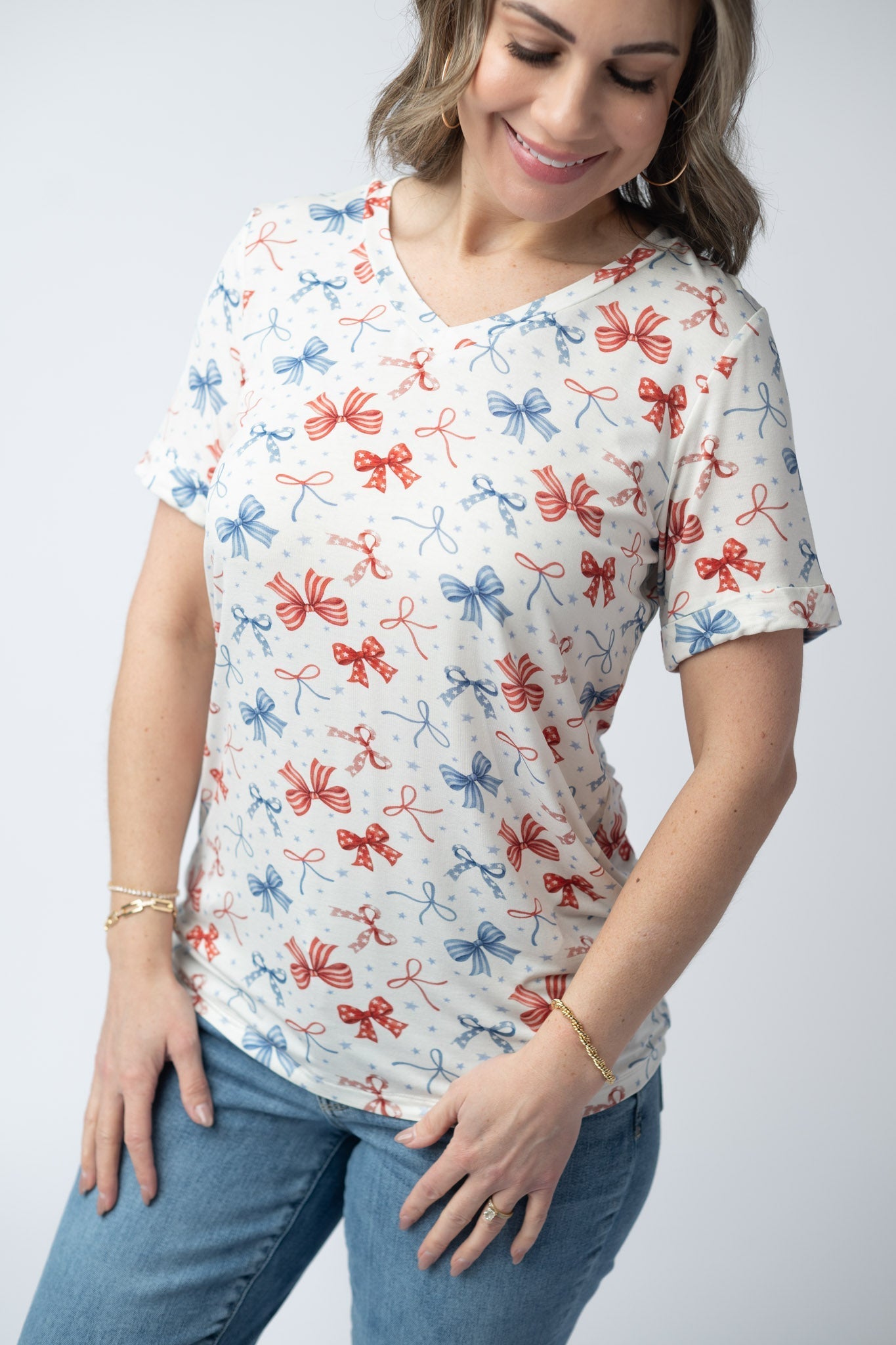 Sophie Tee - American Bows-Shirts-Dear Me Southern Boutique, located in DeRidder, Louisiana