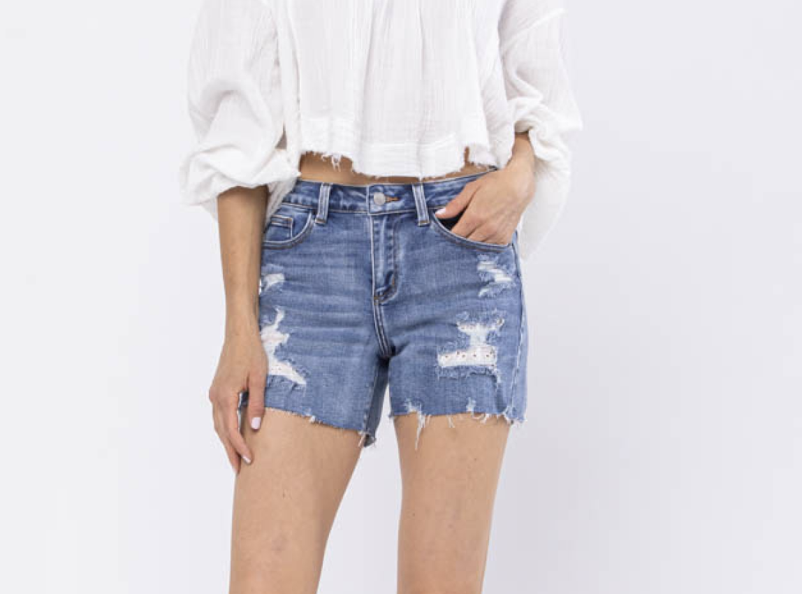 Southern Charm Destroyed Judy Blue Shorts-Jeans-Dear Me Southern Boutique, located in DeRidder, Louisiana