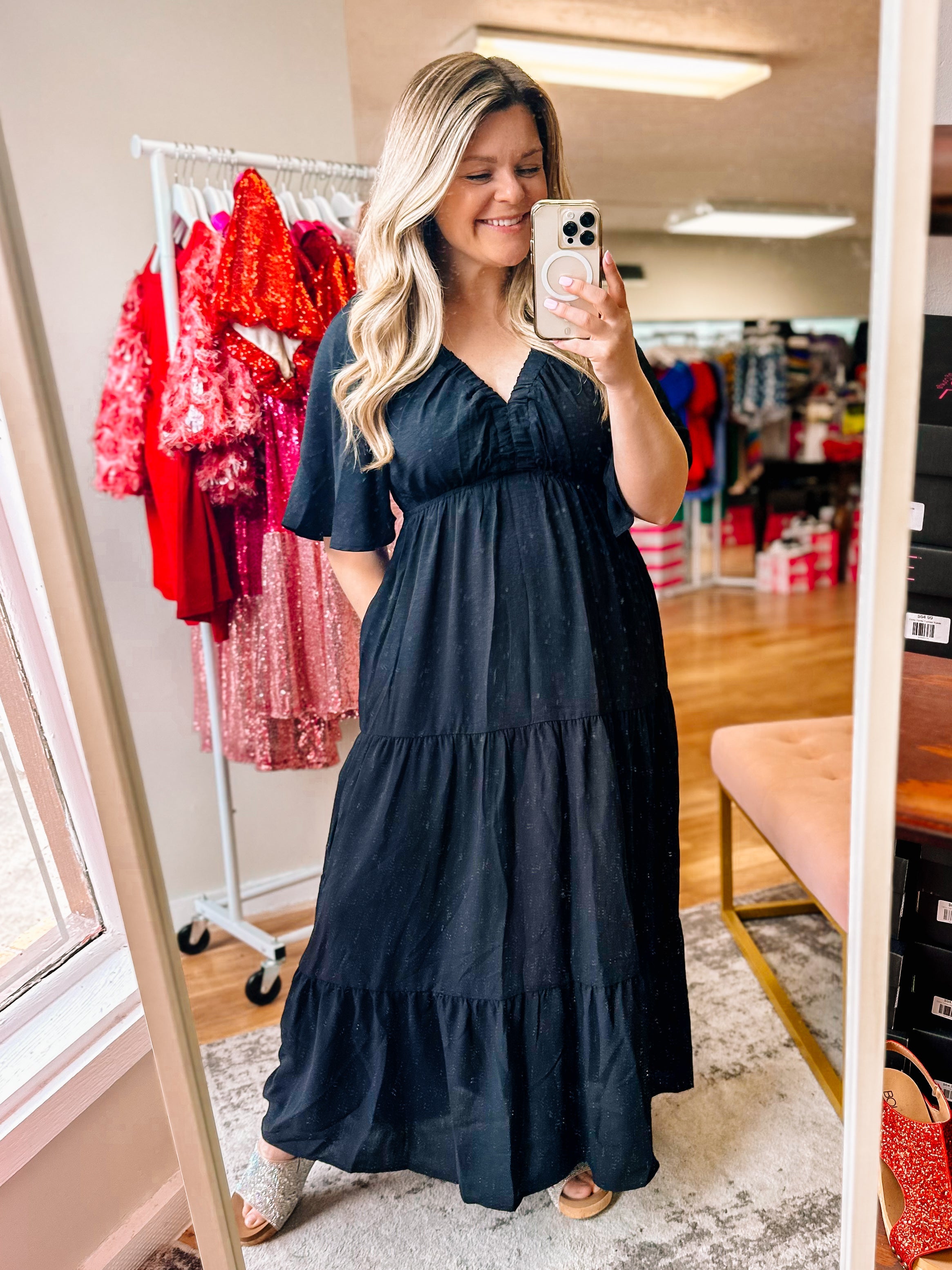 Spin You Around Black Maxi Dress-Dresses-Dear Me Southern Boutique, located in DeRidder, Louisiana