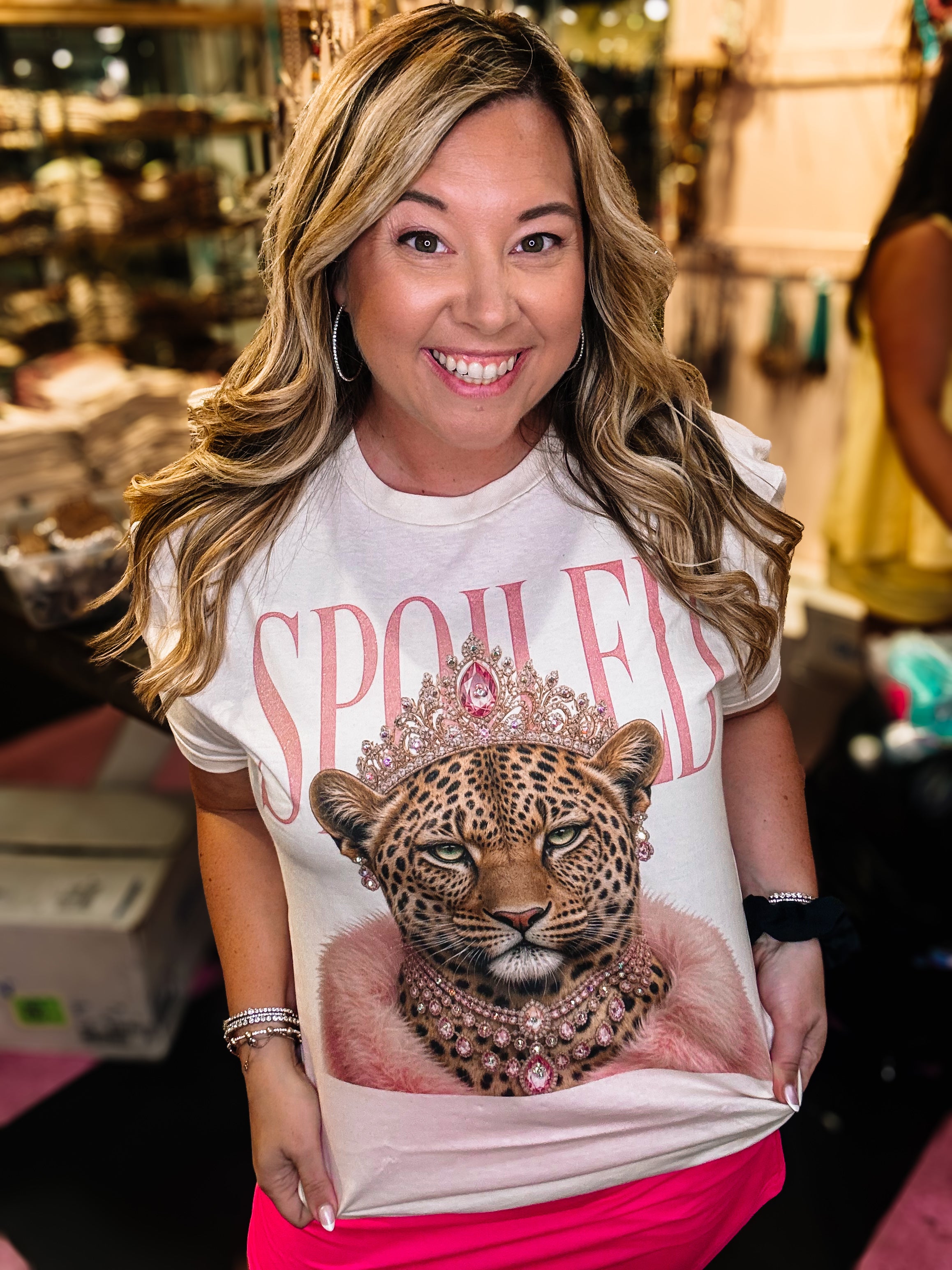 Spoiled Cheetah Bougie Rhinestone Tee-Tees-Dear Me Southern Boutique, located in DeRidder, Louisiana