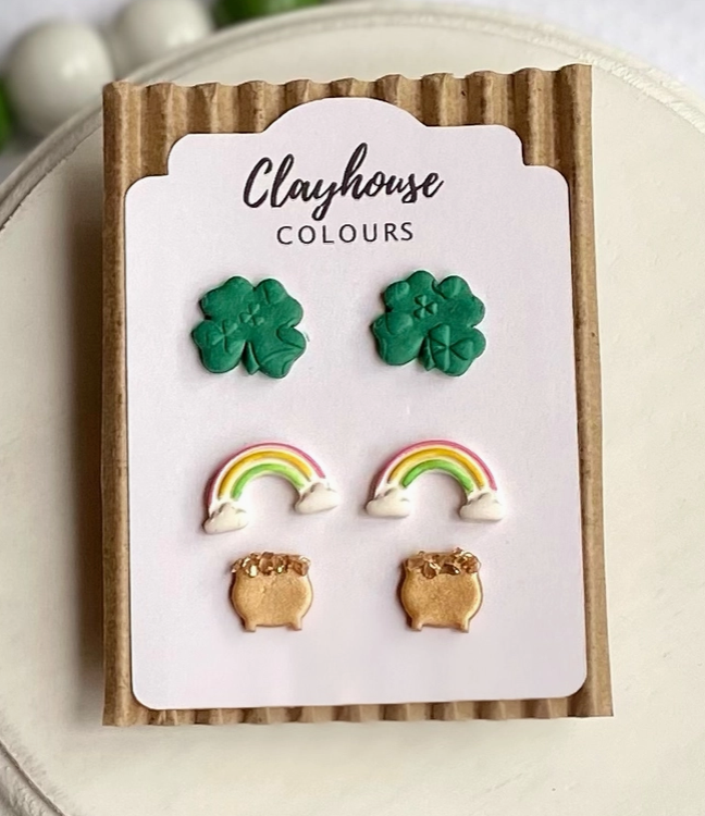 St Patrick's Day Clay Stud Set-Jewelry - Earrings-Dear Me Southern Boutique, located in DeRidder, Louisiana