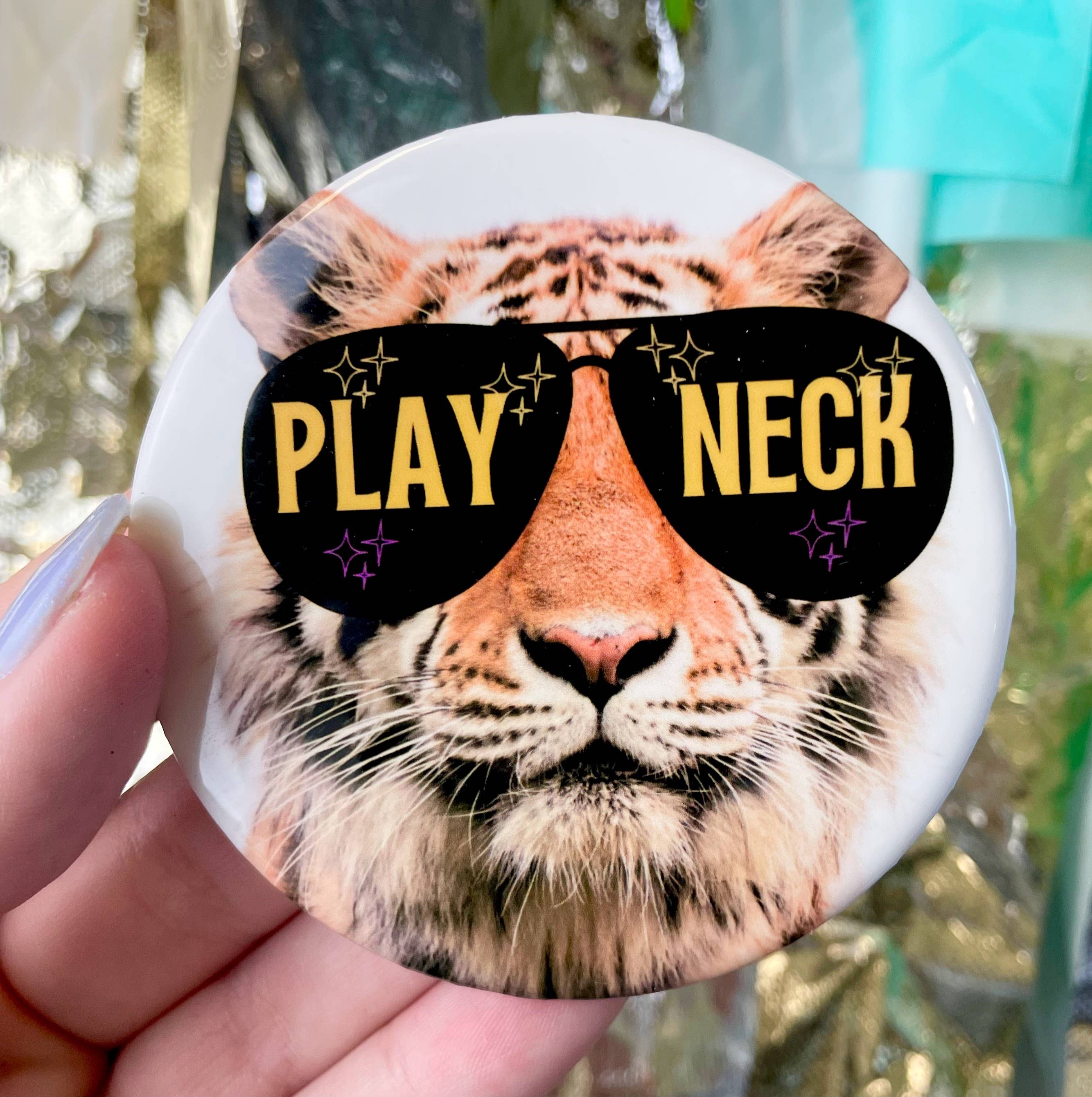 Starry Eyed Tiger - Play Neck - Game Day Button-Dear Me Southern Boutique, located in DeRidder, Louisiana