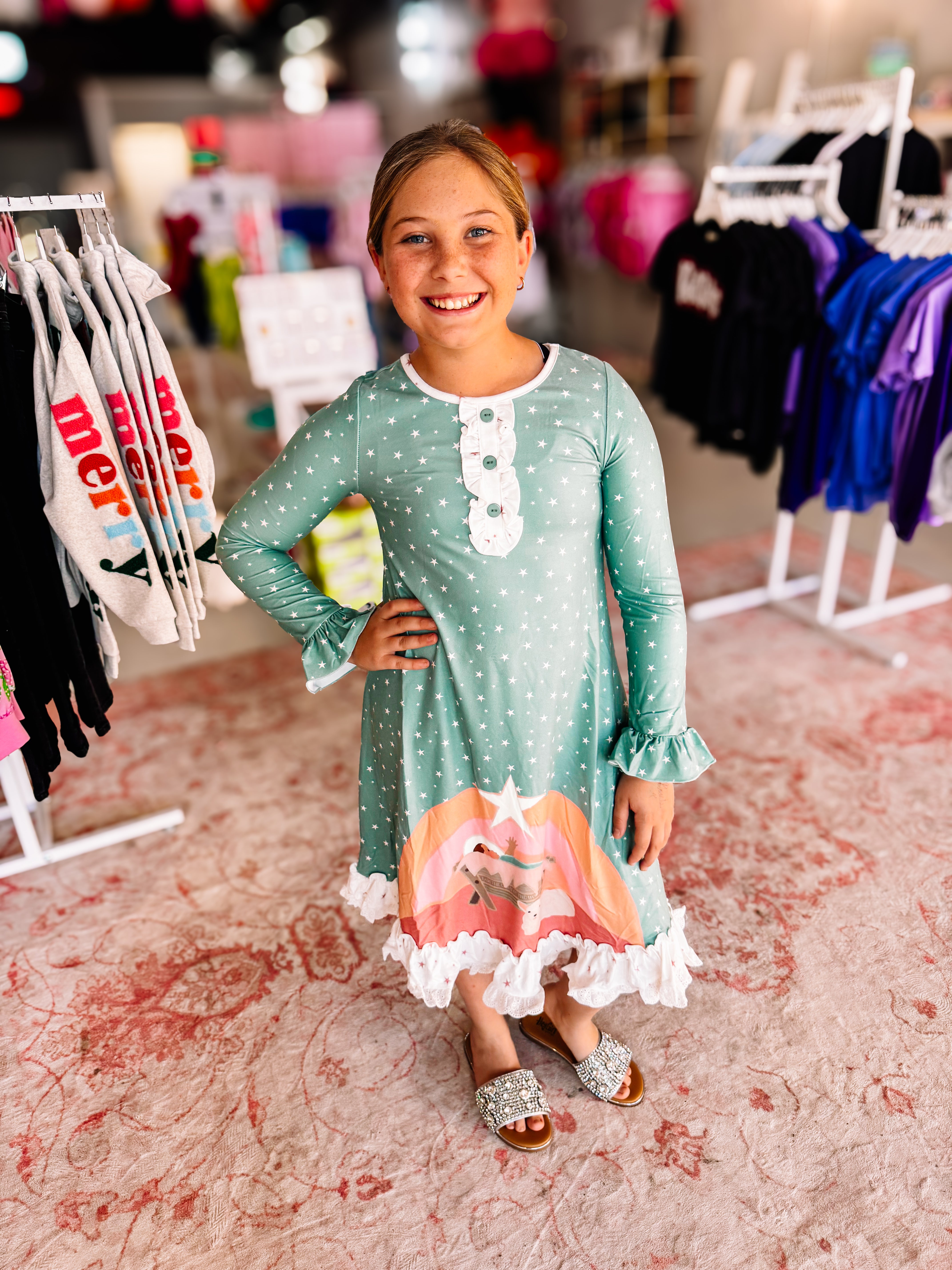 Starry Night Nativity Dress-Dear Me Southern Boutique, located in DeRidder, Louisiana
