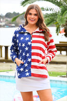Stars and Stripes Quarter Zip Pullover-Sweater-Dear Me Southern Boutique, located in DeRidder, Louisiana