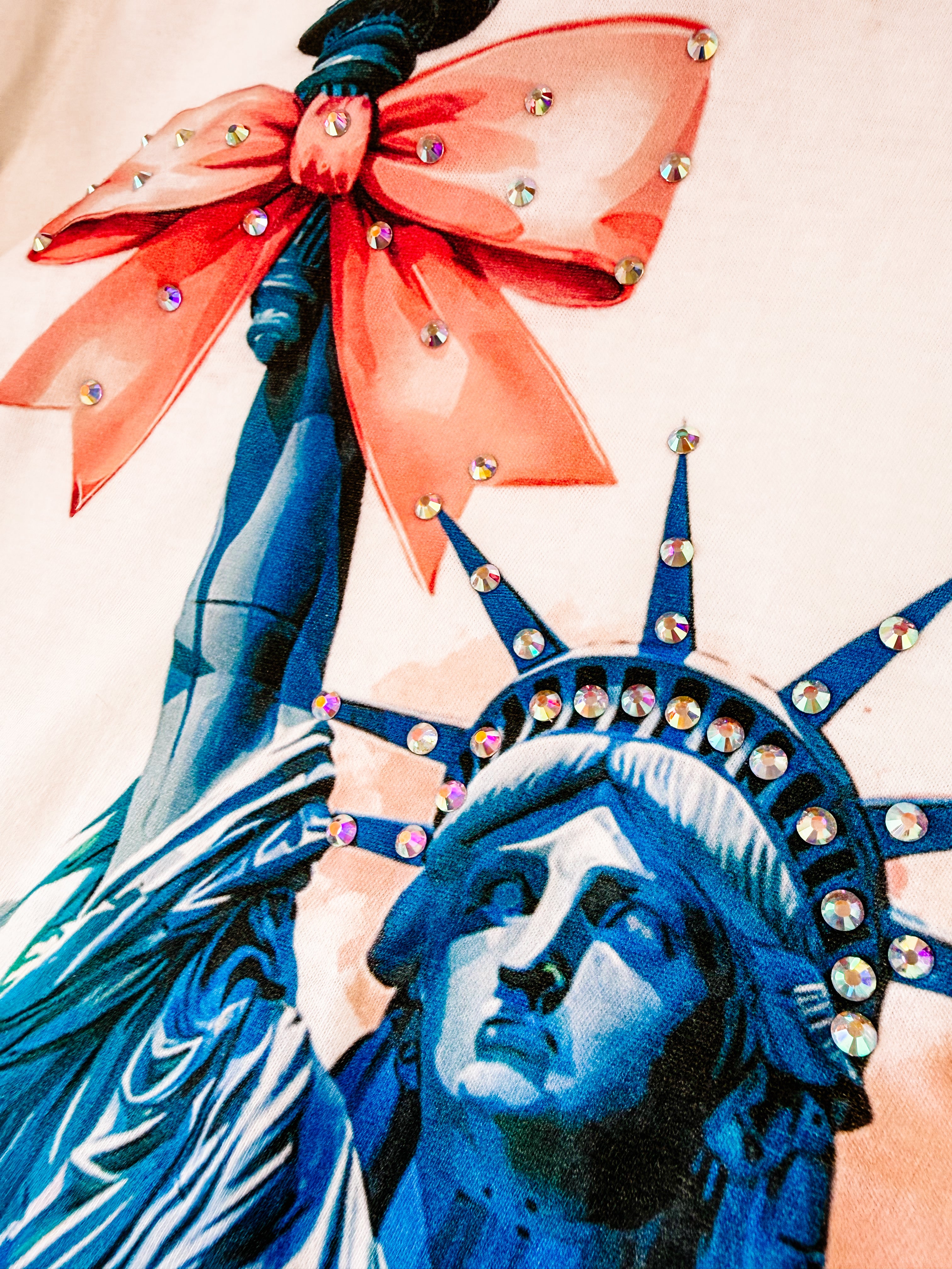 Statue of Liberty Bougie Rhinestone Tee-Presales-Dear Me Southern Boutique, located in DeRidder, Louisiana