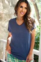 Steel Blue Basic Tee-Tees-Dear Me Southern Boutique, located in DeRidder, Louisiana