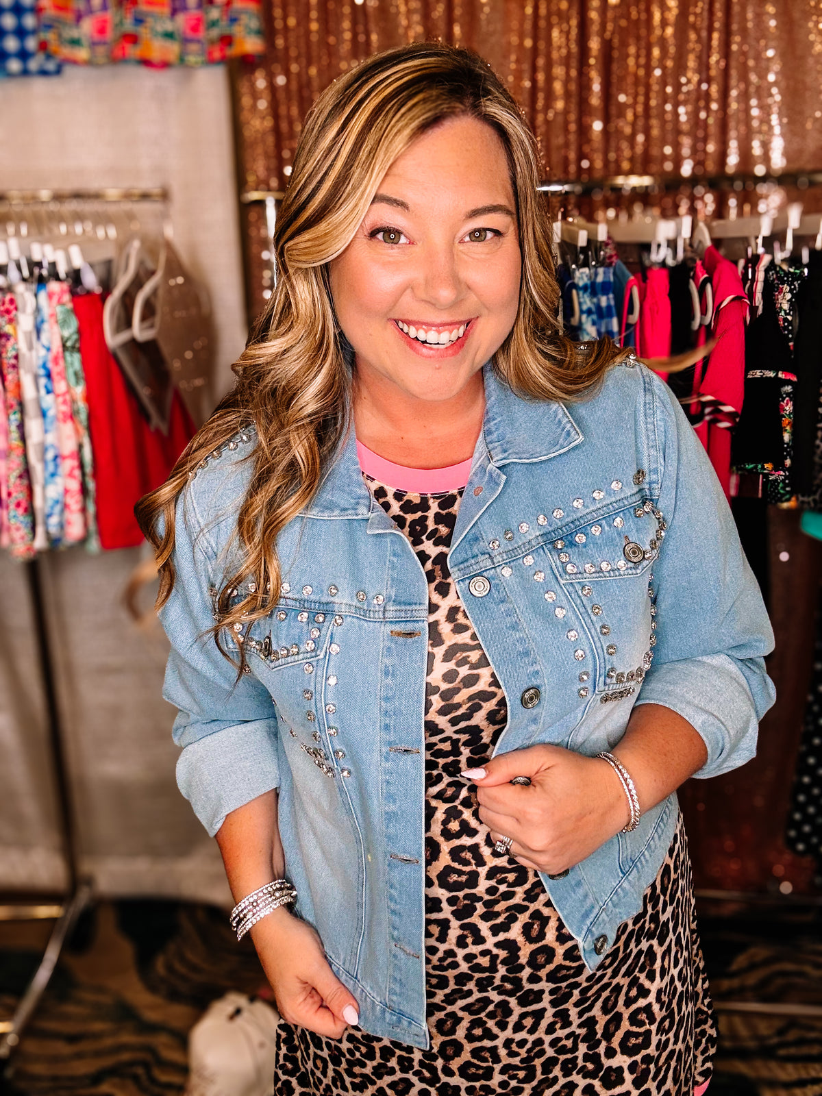 Stella Rhinestone Denim Jacket-Presales-Dear Me Southern Boutique, located in DeRidder, Louisiana