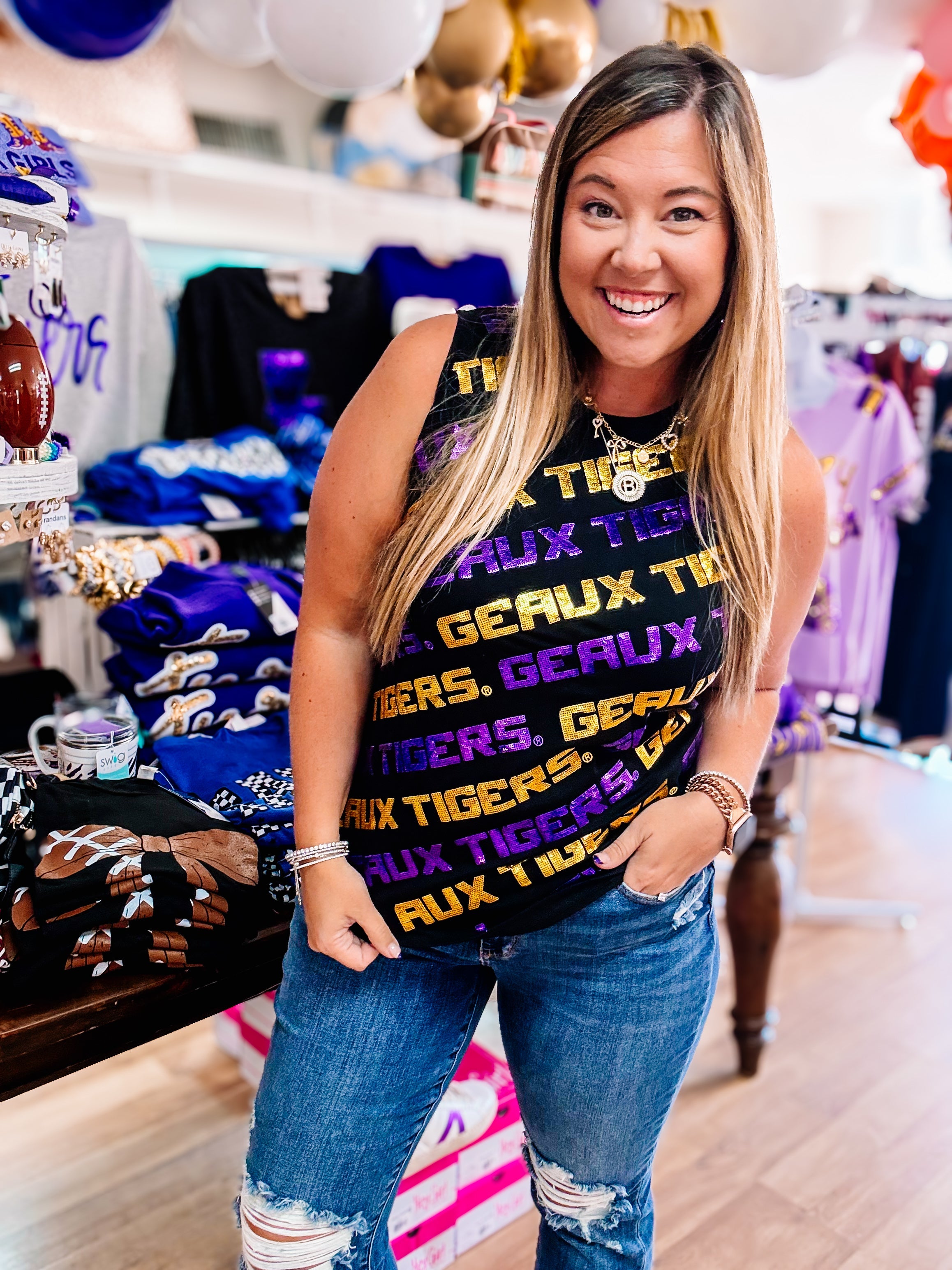 Step and Repeat Geaux Tigers Tank-Graphic Tops-Dear Me Southern Boutique, located in DeRidder, Louisiana
