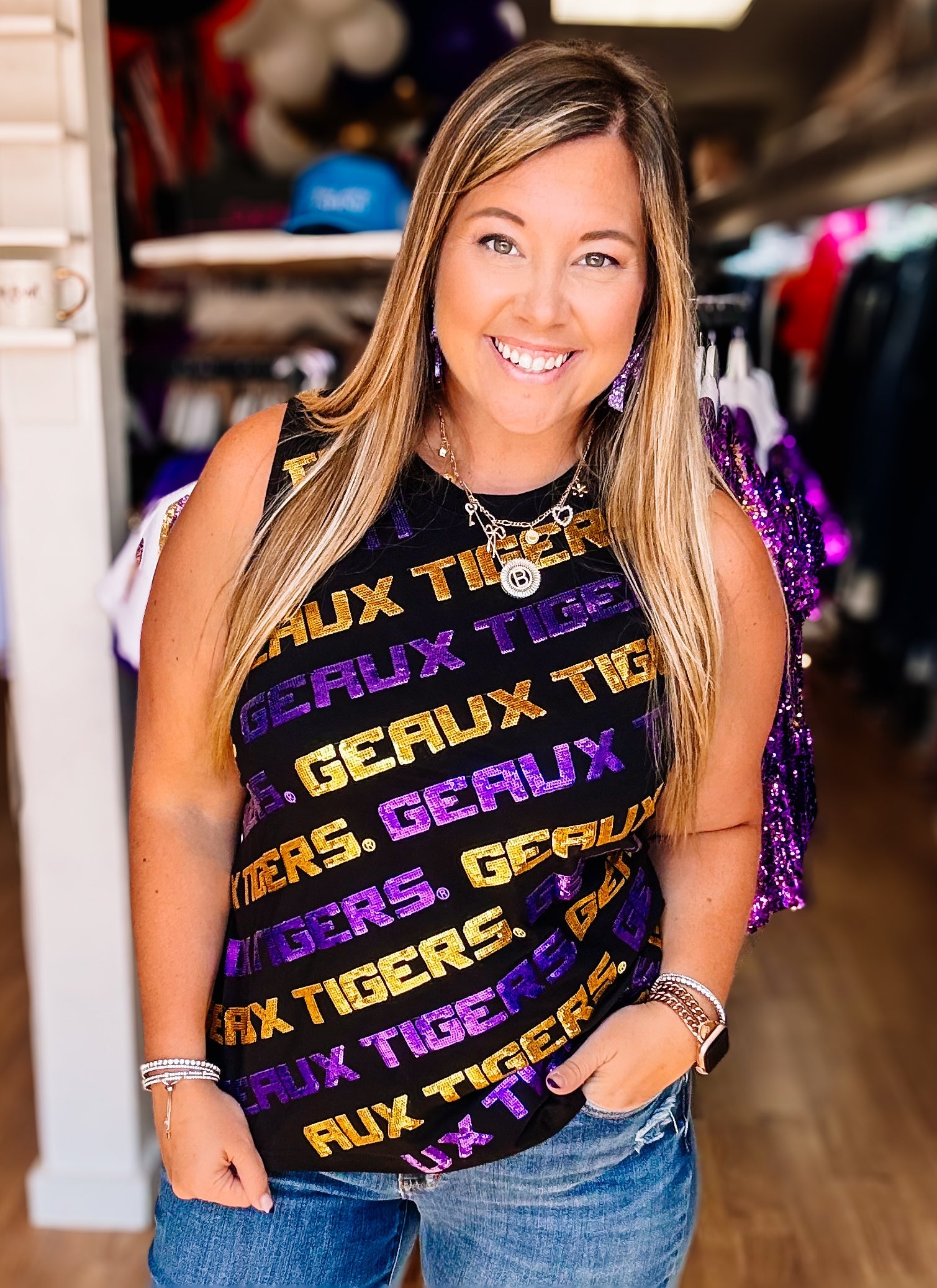Step and Repeat Geaux Tigers Tank-Graphic Tops-Dear Me Southern Boutique, located in DeRidder, Louisiana