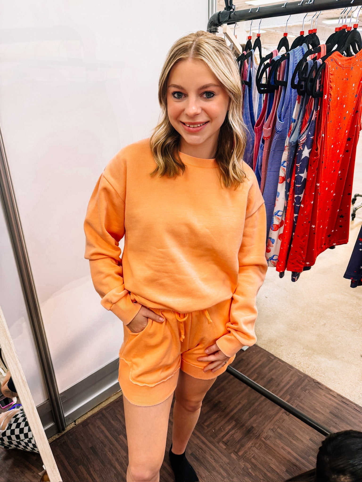 Stevie French Terry Shorts - Spring Peach-Shorts-Dear Me Southern Boutique, located in DeRidder, Louisiana