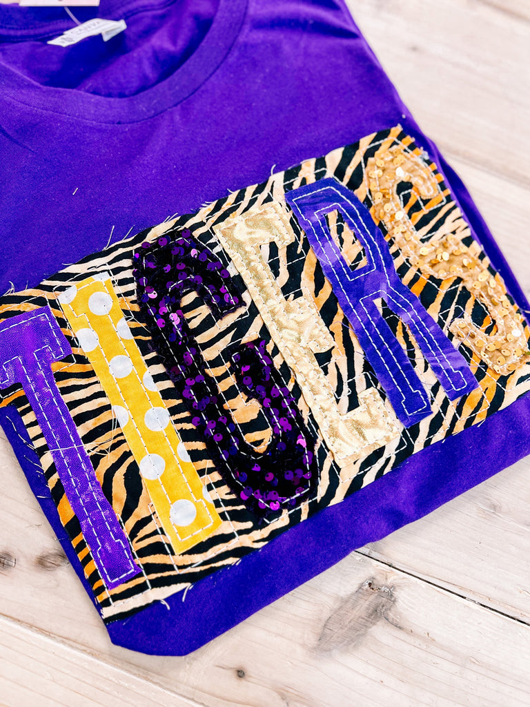 Stitched & Sequin TIGERS Tee-Dear Me Southern Boutique, located in DeRidder, Louisiana