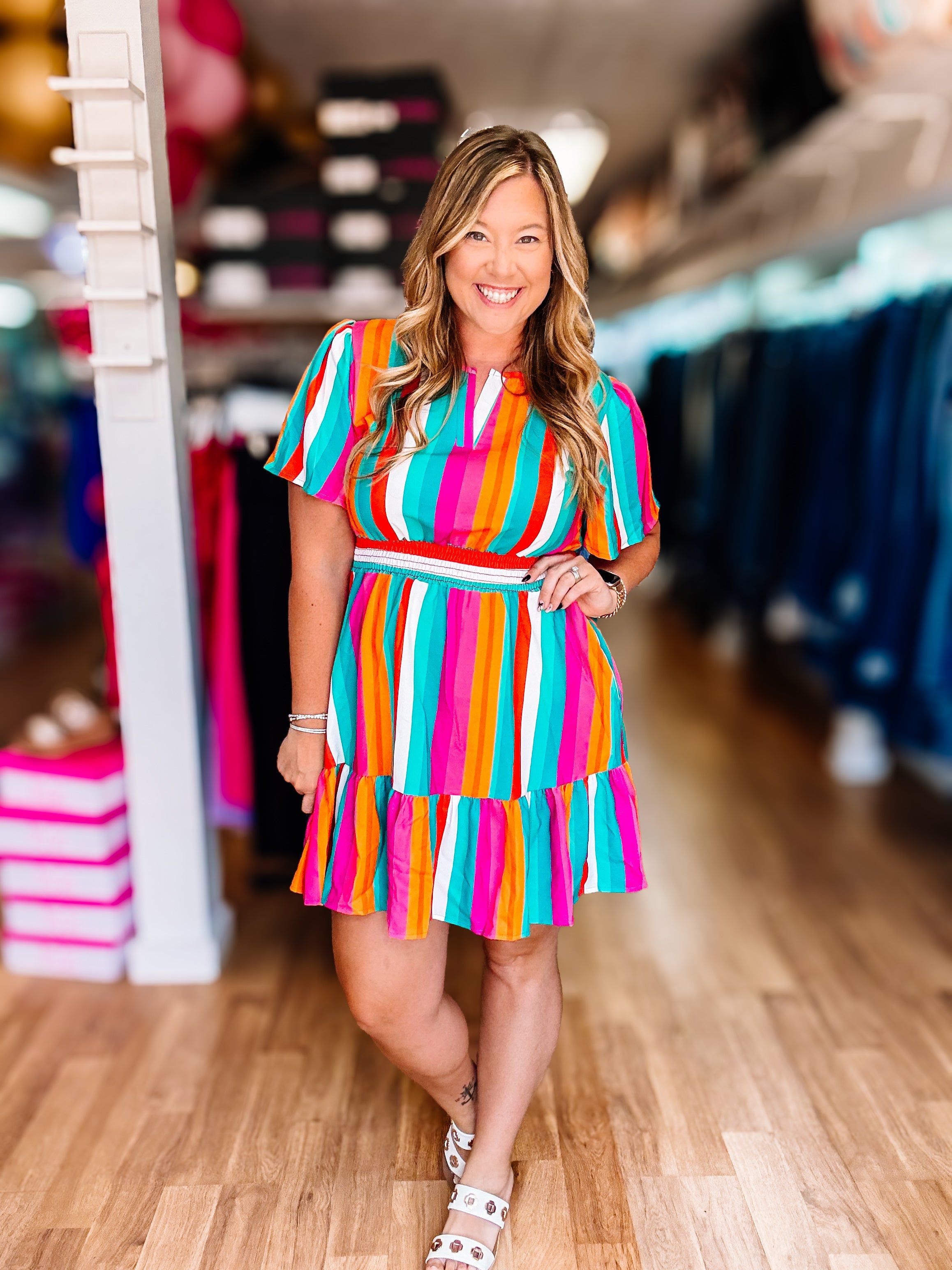 Stripe-a-licious Dress-Midi Dresses-Dear Me Southern Boutique, located in DeRidder, Louisiana