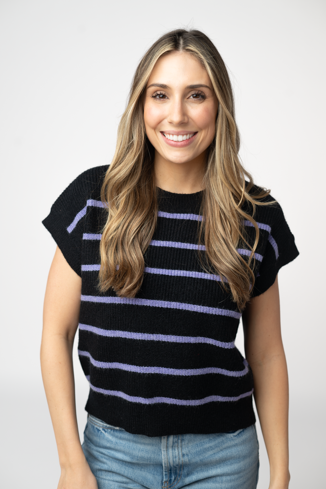 Striped Sweater Top - Black and Purple-Sweater-Dear Me Southern Boutique, located in DeRidder, Louisiana