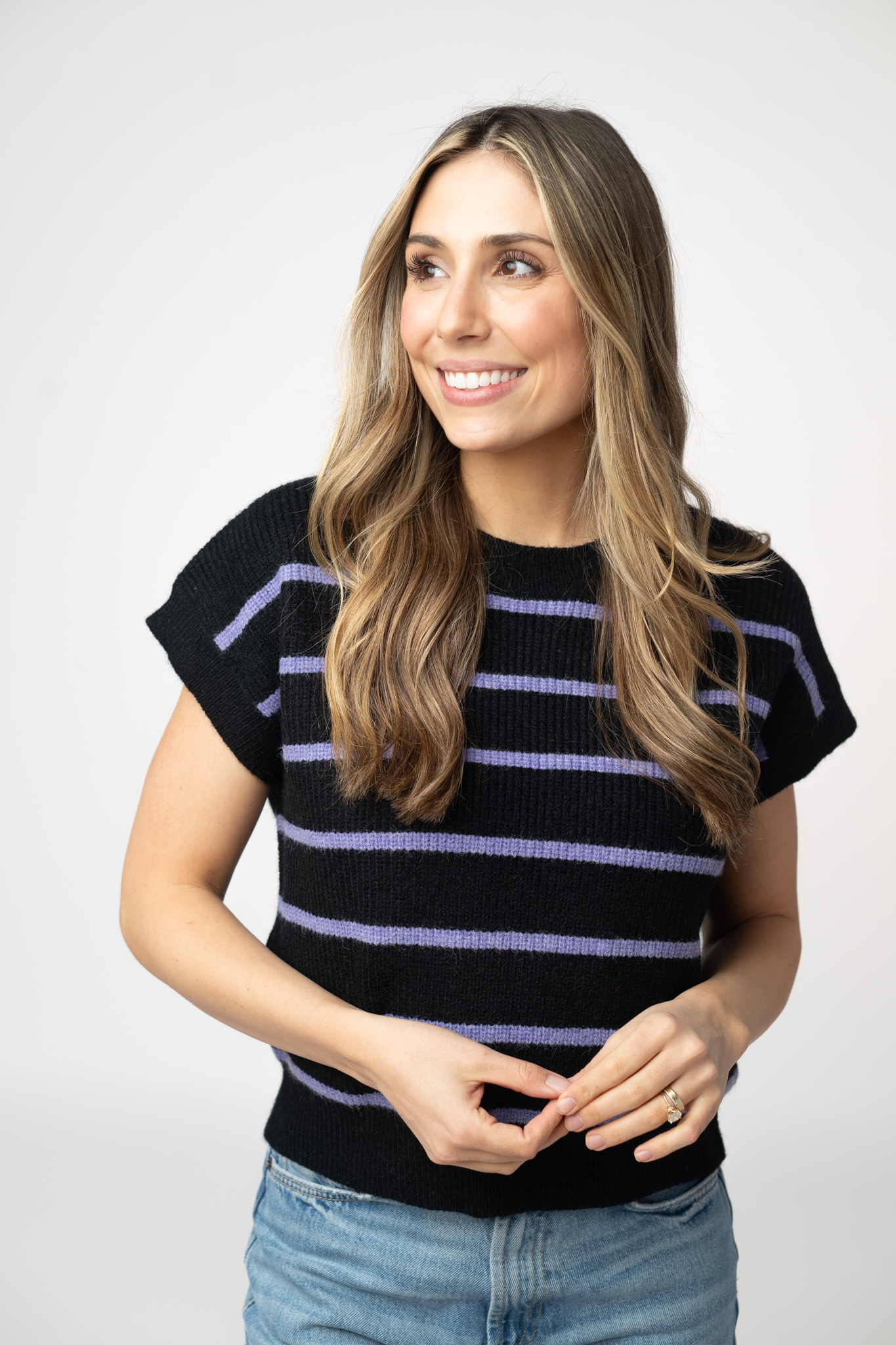 Striped Sweater Top - Black and Purple-Sweater-Dear Me Southern Boutique, located in DeRidder, Louisiana