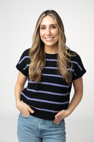 Striped Sweater Top - Black and Purple-Sweaters-Dear Me Southern Boutique, located in DeRidder, Louisiana
