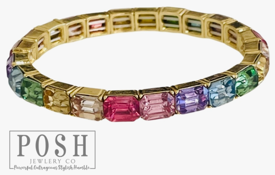 Stunning Rainbow Rhinestone Bracelet-Bracelets-Dear Me Southern Boutique, located in DeRidder, Louisiana