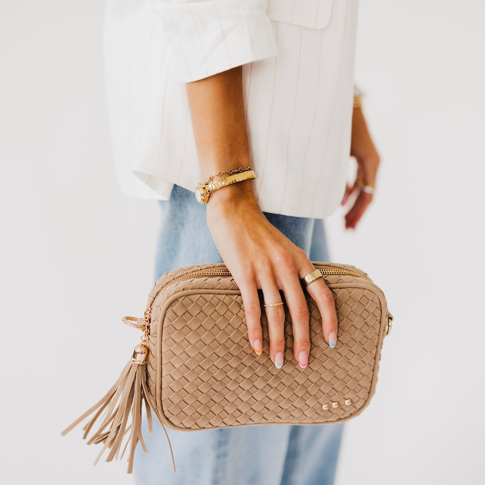 Suede Woven Willow Camera Crossbody Bag-Presales-Dear Me Southern Boutique, located in DeRidder, Louisiana
