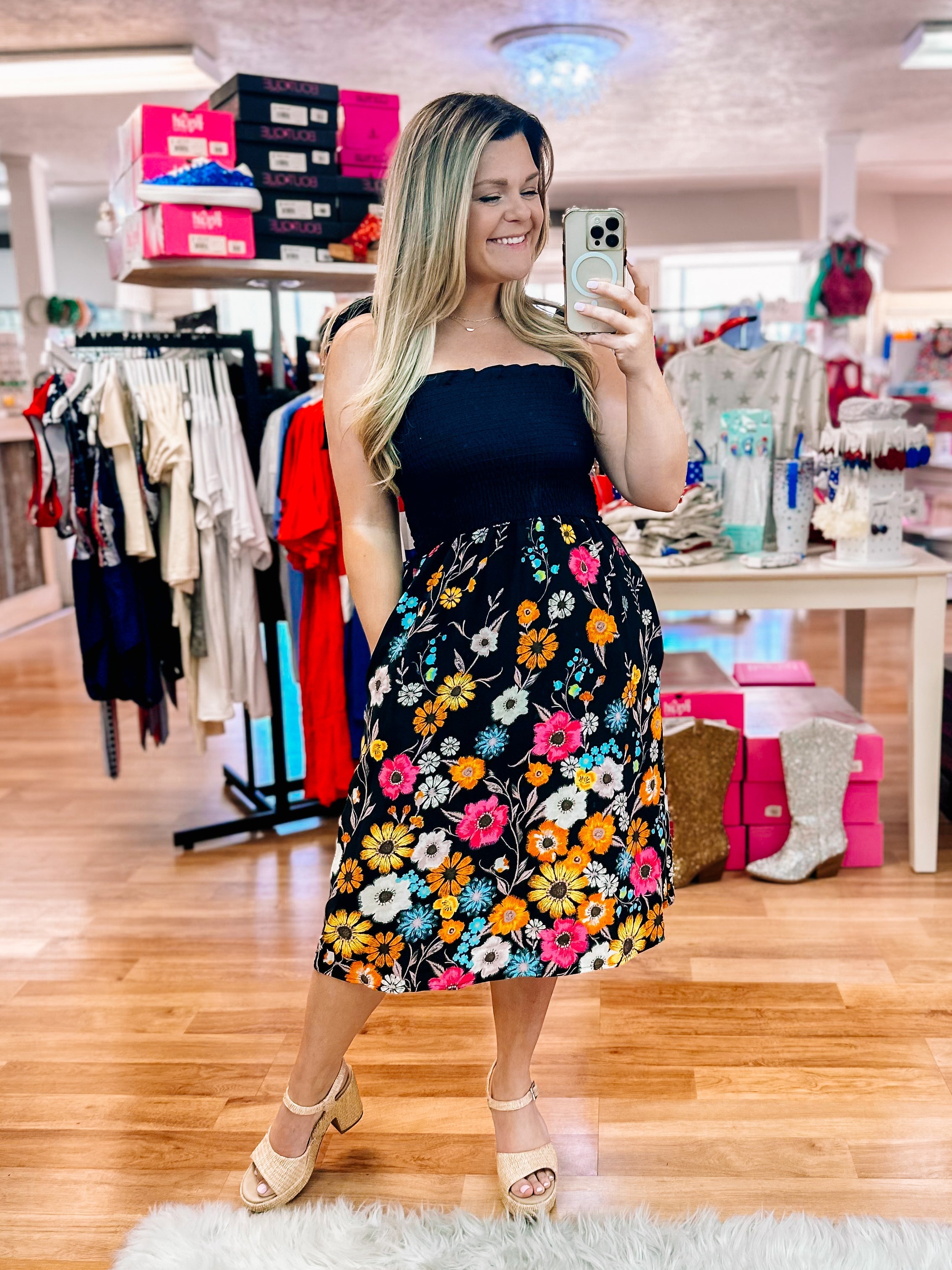 Summer Romance Black Floral Dress-Dresses-Dear Me Southern Boutique, located in DeRidder, Louisiana