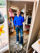 SunCool Lucy Long Sleeve Blouse-Blue-Long Sleeves-Dear Me Southern Boutique, located in DeRidder, Louisiana