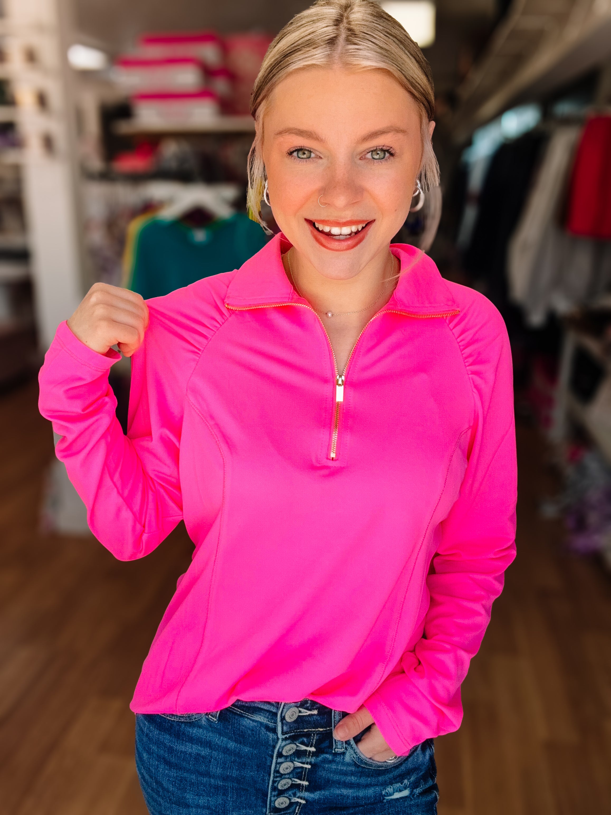 SunCool Lucy Long Sleeve Blouse-Pink-Dear Me Southern Boutique, located in DeRidder, Louisiana