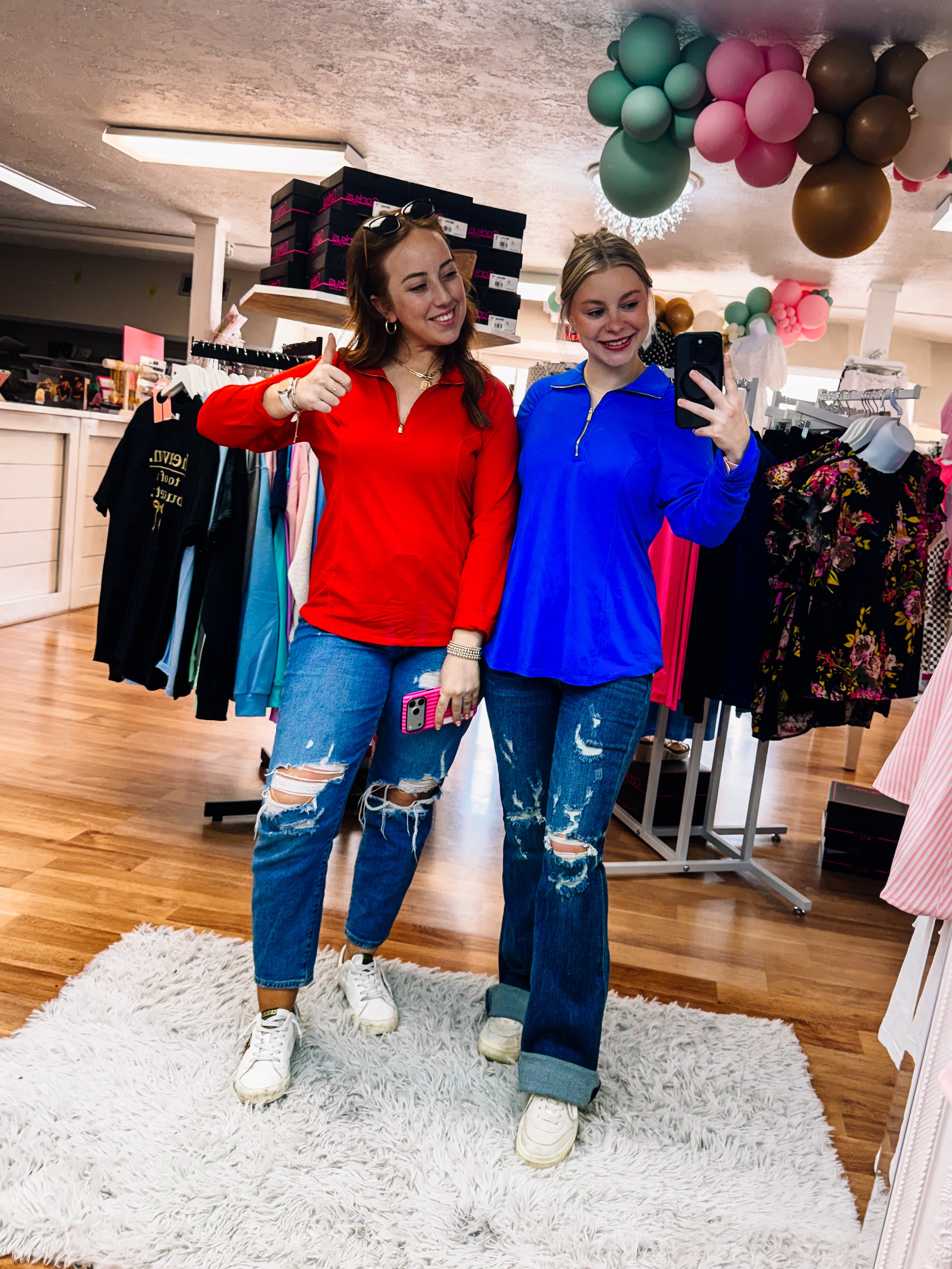 SunCool Lucy Long Sleeve Blouse-Red-Tops-Dear Me Southern Boutique, located in DeRidder, Louisiana