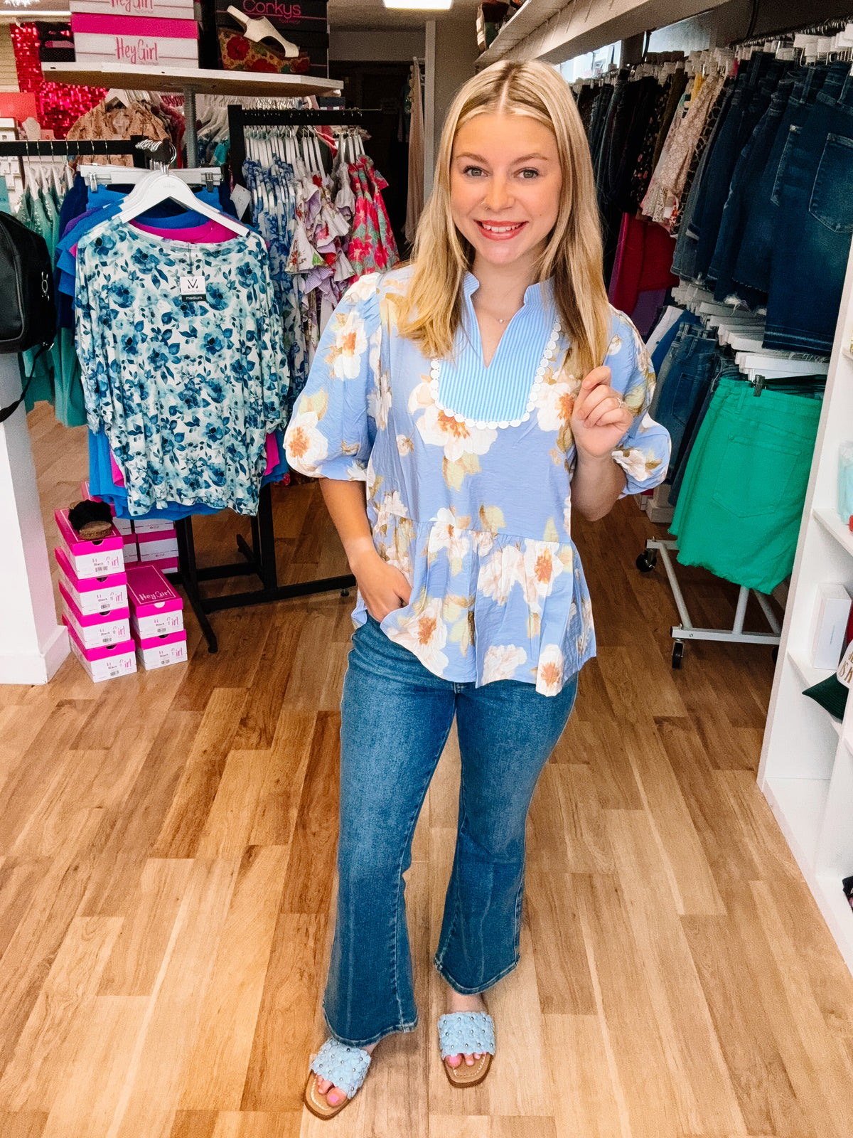 Sunday Stroll Peplum Floral Blouse-Tops-Dear Me Southern Boutique, located in DeRidder, Louisiana