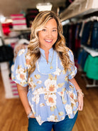 Sunday Stroll Peplum Floral Blouse-Tops-Dear Me Southern Boutique, located in DeRidder, Louisiana