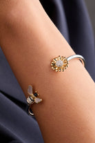 Sunflower & Bee Flex Cuff Bracelet-Jewelry - Bracelets-Dear Me Southern Boutique, located in DeRidder, Louisiana