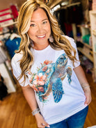 Sunset Reef Turtle Bougie Rhinestone Tee-Presales-Dear Me Southern Boutique, located in DeRidder, Louisiana