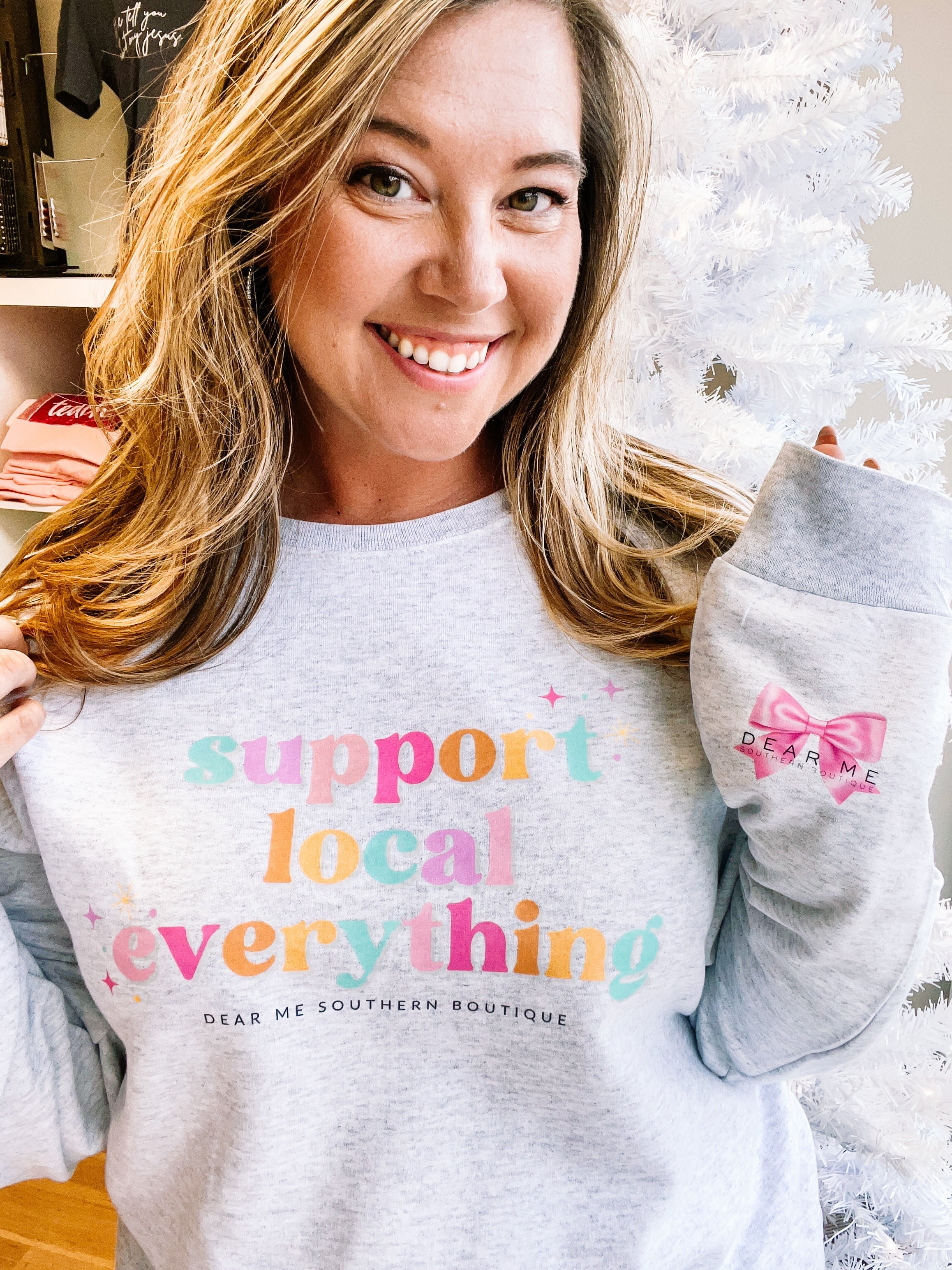 Support Local Everything Pullover-Graphic Tops-Dear Me Southern Boutique, located in DeRidder, Louisiana