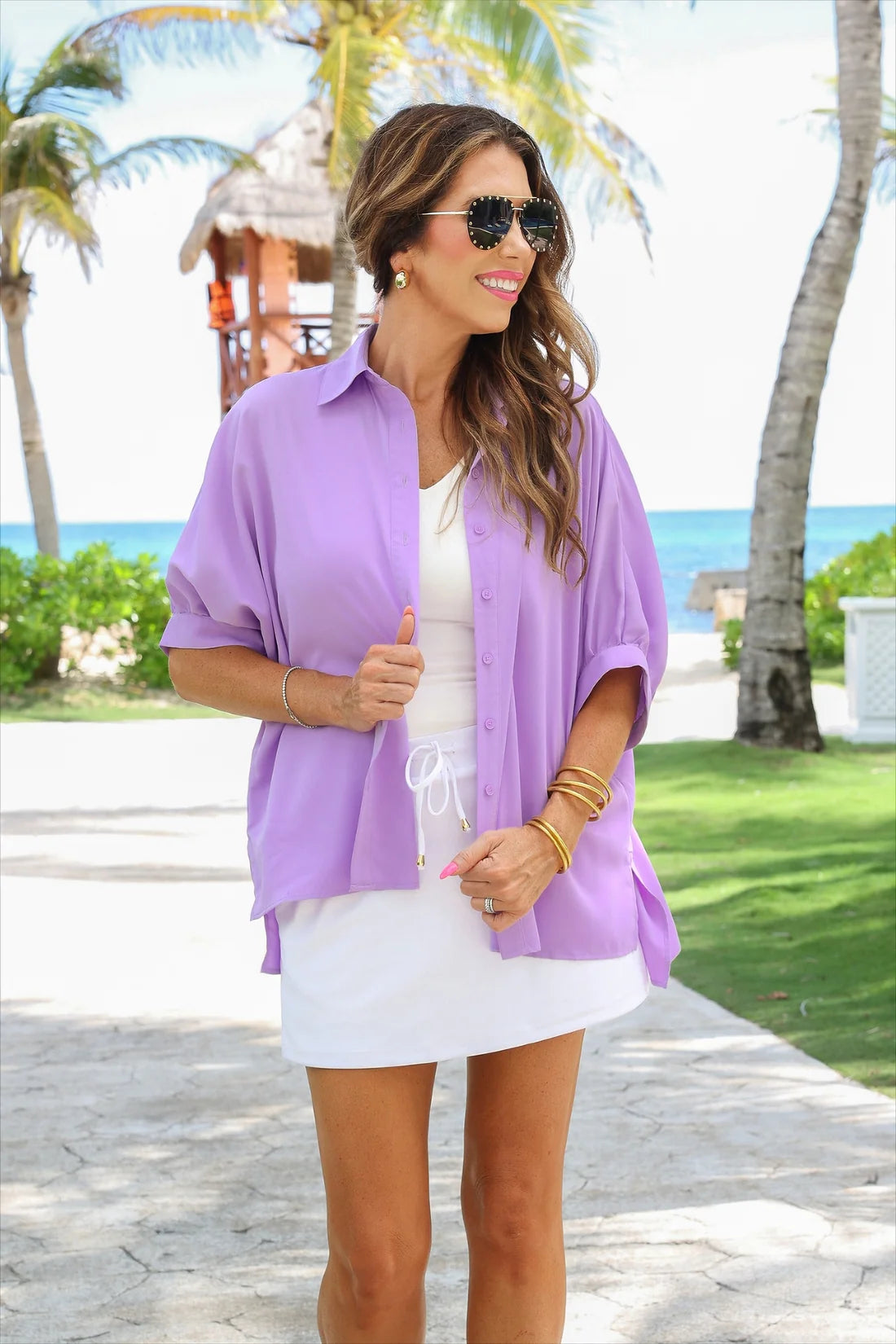 Sutton Button Up Top- Lavender-Tops-Dear Me Southern Boutique, located in DeRidder, Louisiana