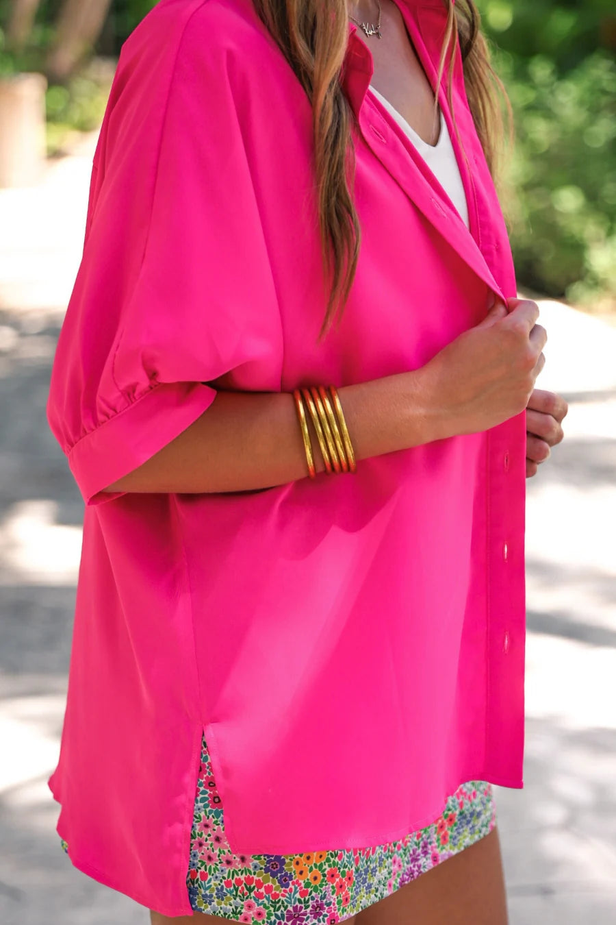 Sutton Button Up Top- Pink-Tops-Dear Me Southern Boutique, located in DeRidder, Louisiana