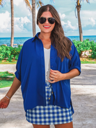 Sutton Button Up Top- Royal Blue-Blouses-Dear Me Southern Boutique, located in DeRidder, Louisiana