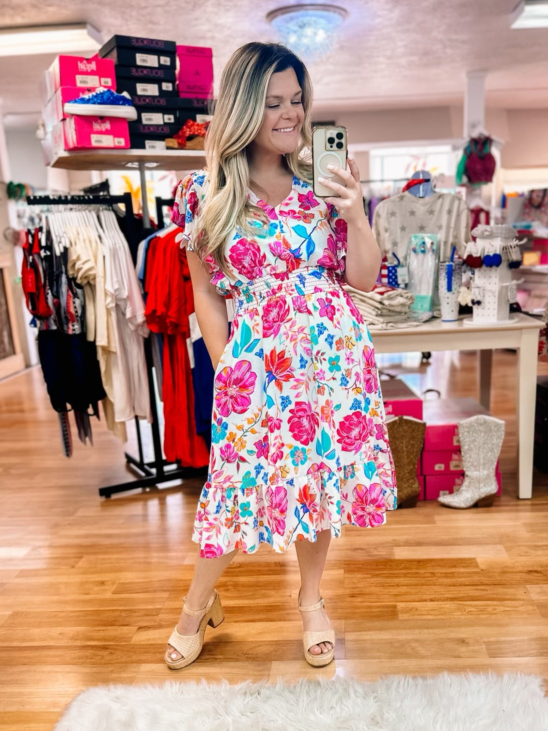 Sweet Embrace Floral Dress-Midi Dresses-Dear Me Southern Boutique, located in DeRidder, Louisiana