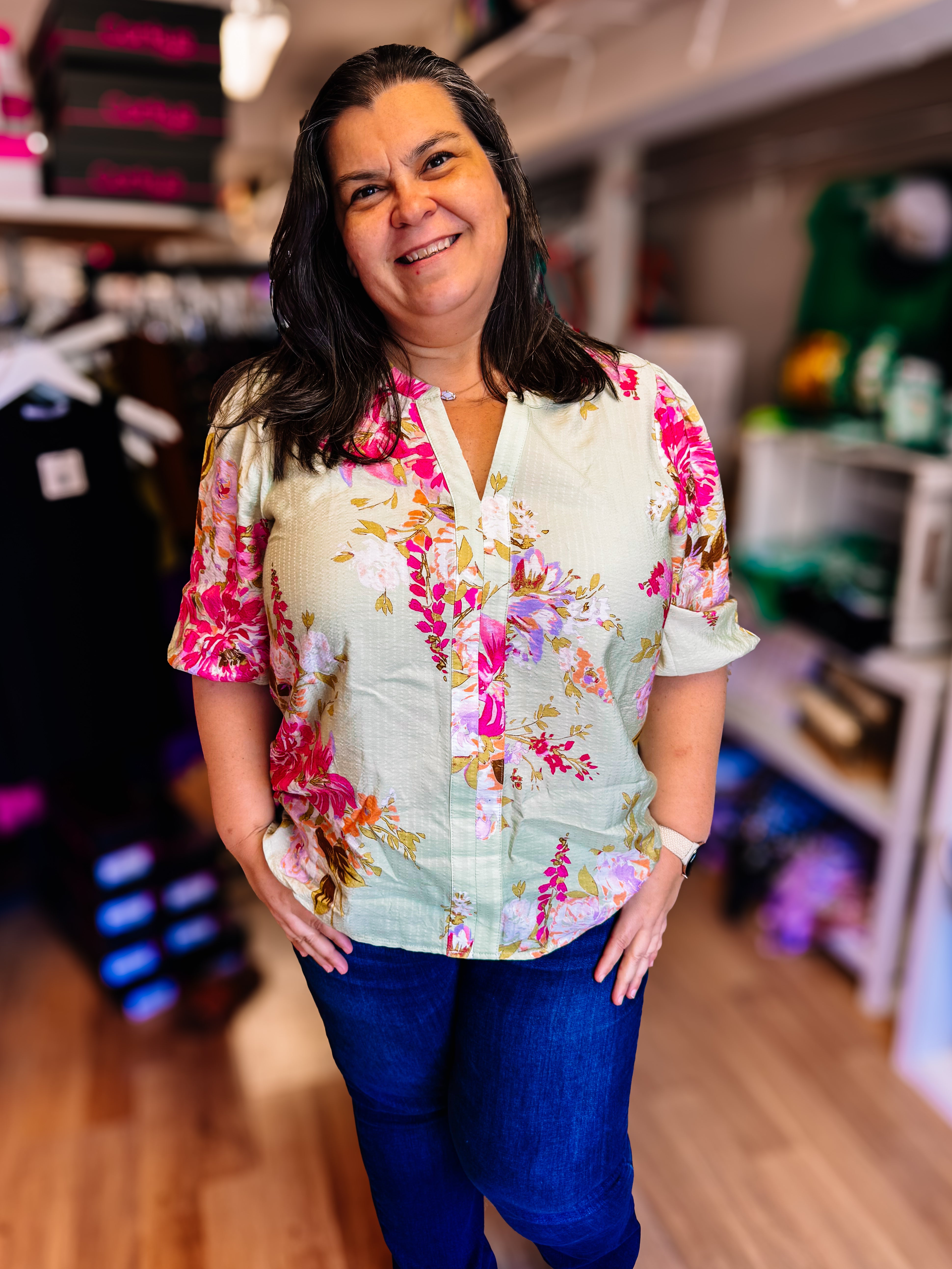 Sweet Magnolia Muse Floral Blouse-Blouses-Dear Me Southern Boutique, located in DeRidder, Louisiana
