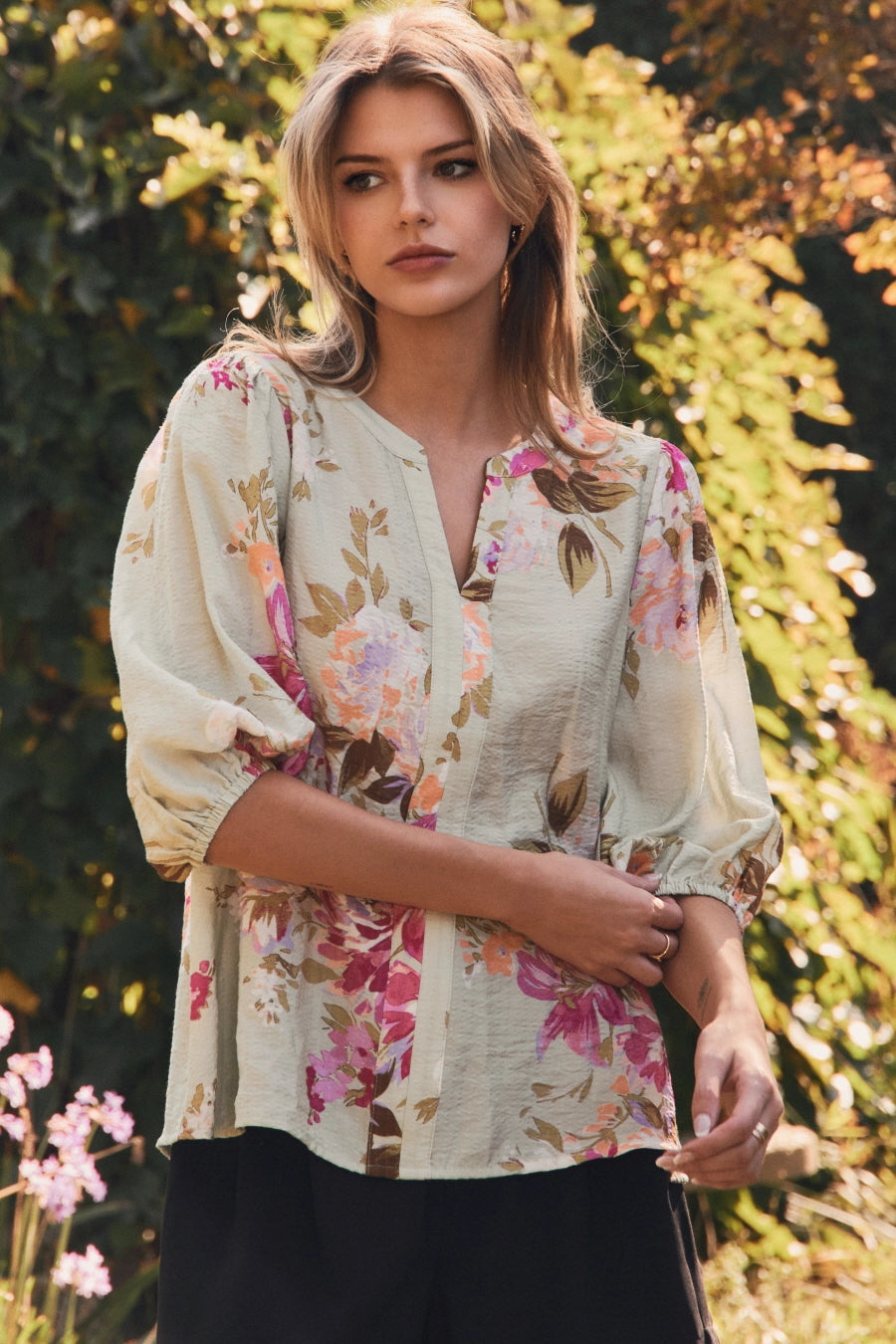 Sweet Magnolia Muse Floral Blouse-Blouses-Dear Me Southern Boutique, located in DeRidder, Louisiana