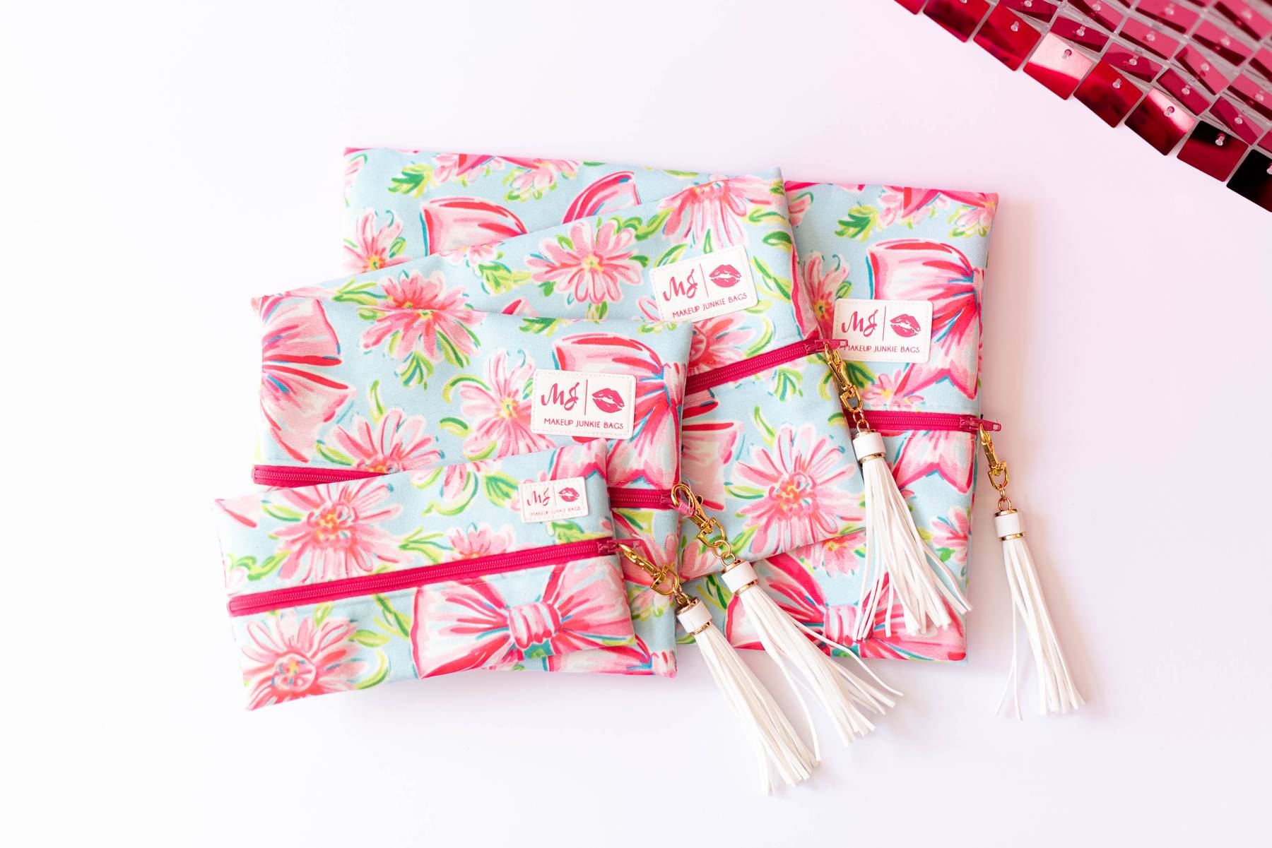 Sweetheart Bow Makeup Junkie Pouches-Makeup Bags-Dear Me Southern Boutique, located in DeRidder, Louisiana