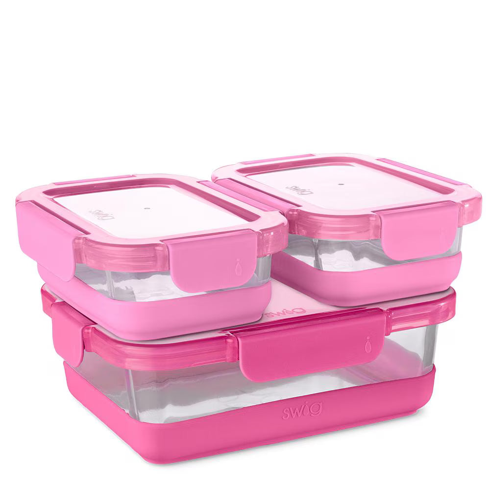 Swig Pink 3pc Large Glass Food Storage Set-Kitchenware-Dear Me Southern Boutique, located in DeRidder, Louisiana