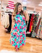 Sydney Scoop Dress- Aqua Floral-Maxi Dresses-Dear Me Southern Boutique, located in DeRidder, Louisiana