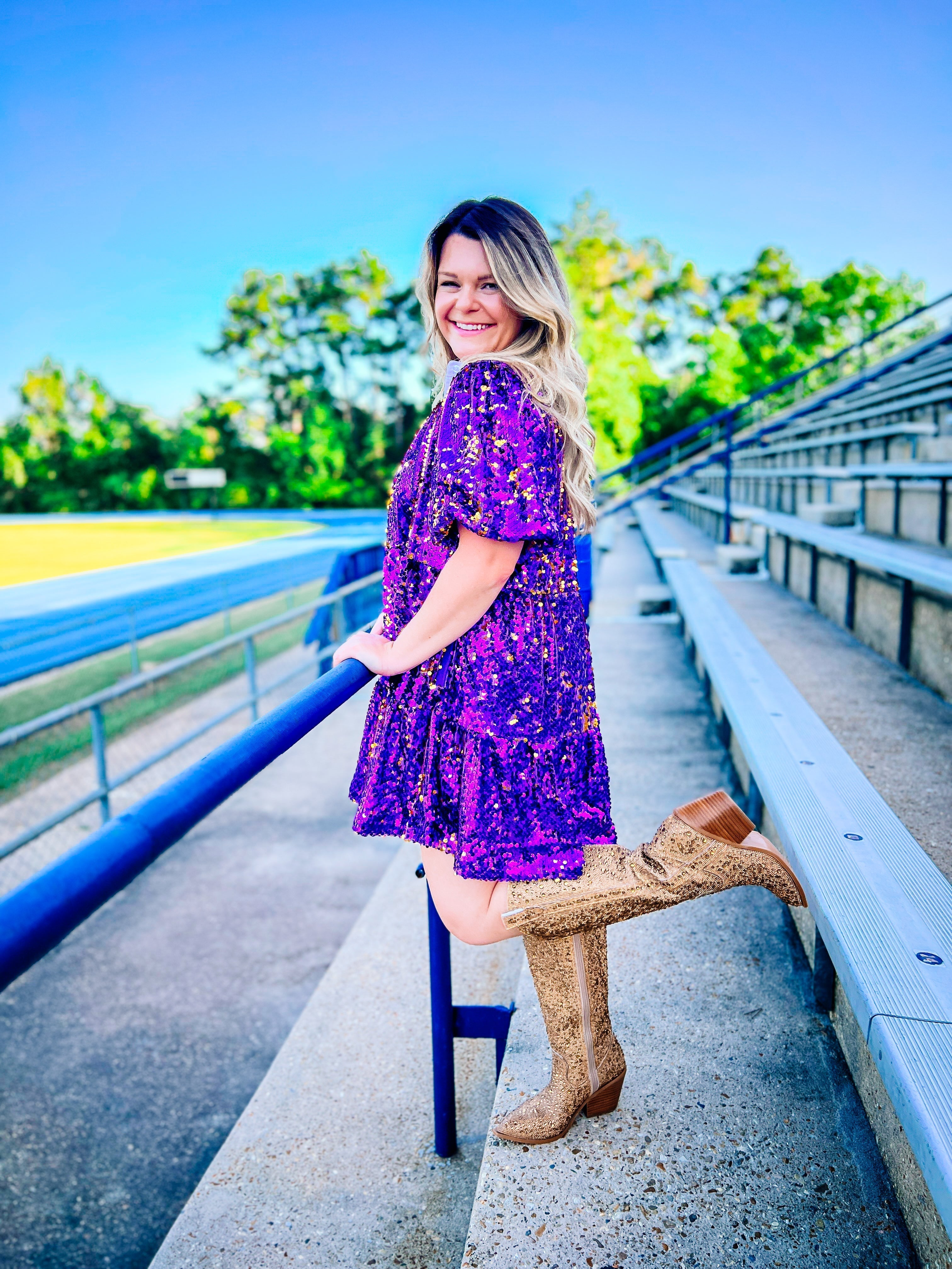 Tailgate Fever Sequin Dress-Mini Dresses-Dear Me Southern Boutique, located in DeRidder, Louisiana