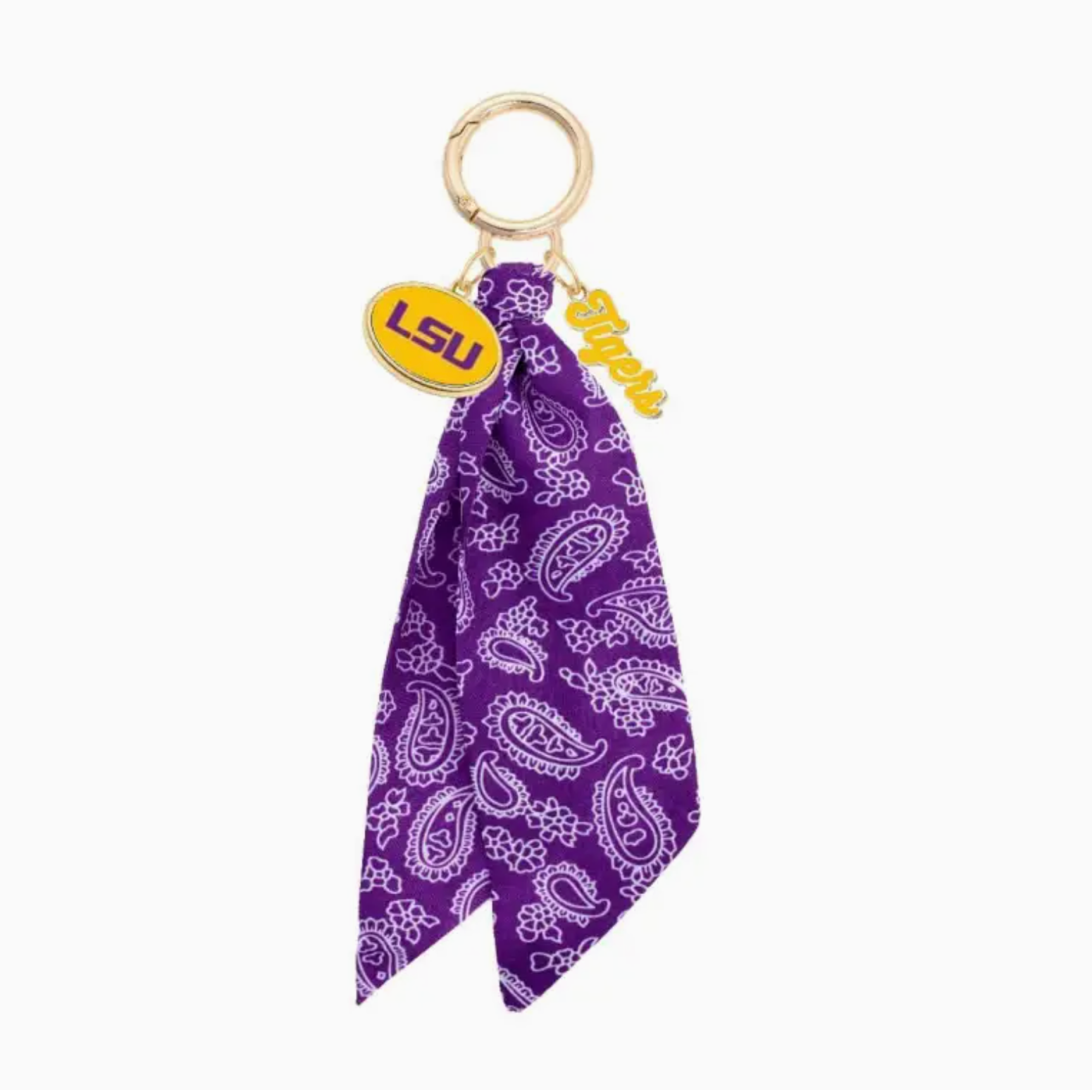 Tailgate Twill LSU Paisley Scarf Bag Charm-Dear Me Southern Boutique, located in DeRidder, Louisiana