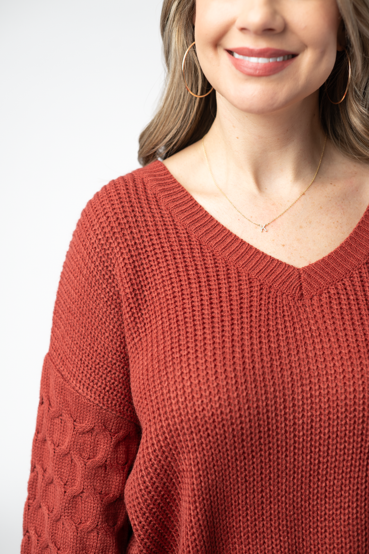 Talina Textured Sweater - Brick-Sweater-Dear Me Southern Boutique, located in DeRidder, Louisiana