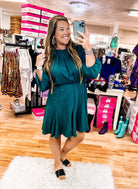 Talk Of The Town Dress - Hunter Green-Midi Dresses-Dear Me Southern Boutique, located in DeRidder, Louisiana