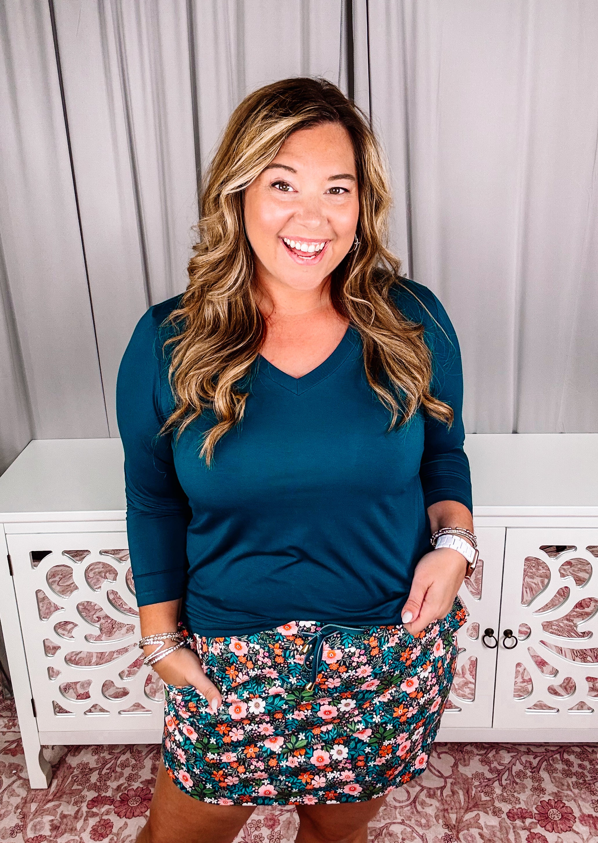 Teal Larissa Top-Long Sleeves-Dear Me Southern Boutique, located in DeRidder, Louisiana