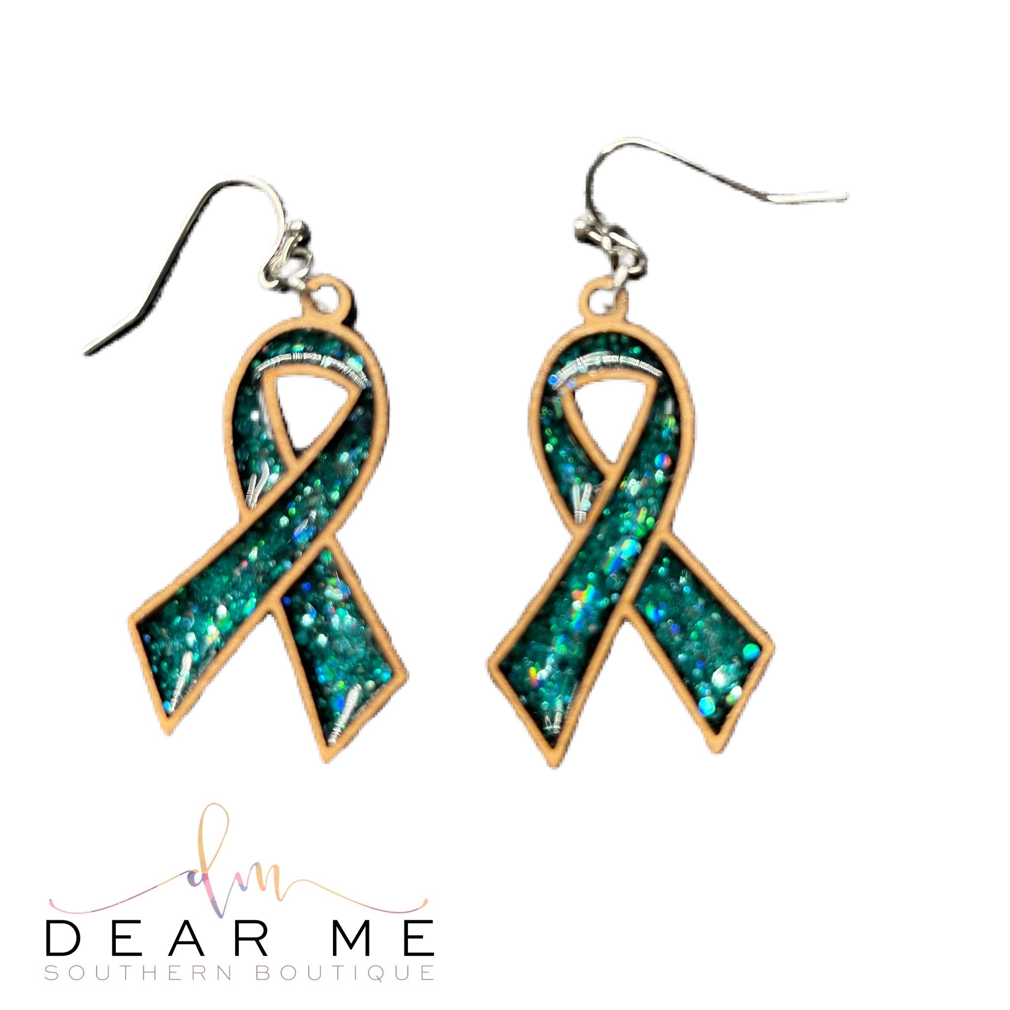 Teal Ribbon Randans-Earrings-Dear Me Southern Boutique, located in DeRidder, Louisiana