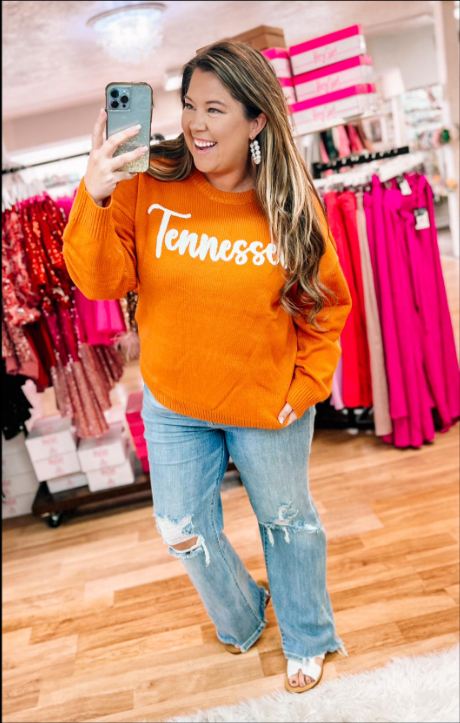Tennessee Embroidered Knit Sweater-Tops-Dear Me Southern Boutique, located in DeRidder, Louisiana