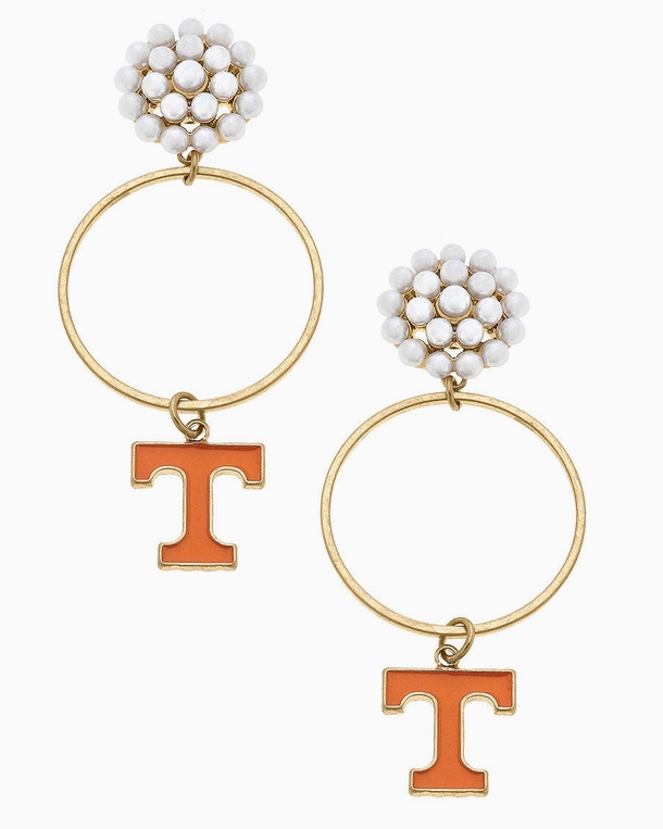 Tennessee Pearl Cluster Enamel Hoop Earrings-Jewelry-Dear Me Southern Boutique, located in DeRidder, Louisiana