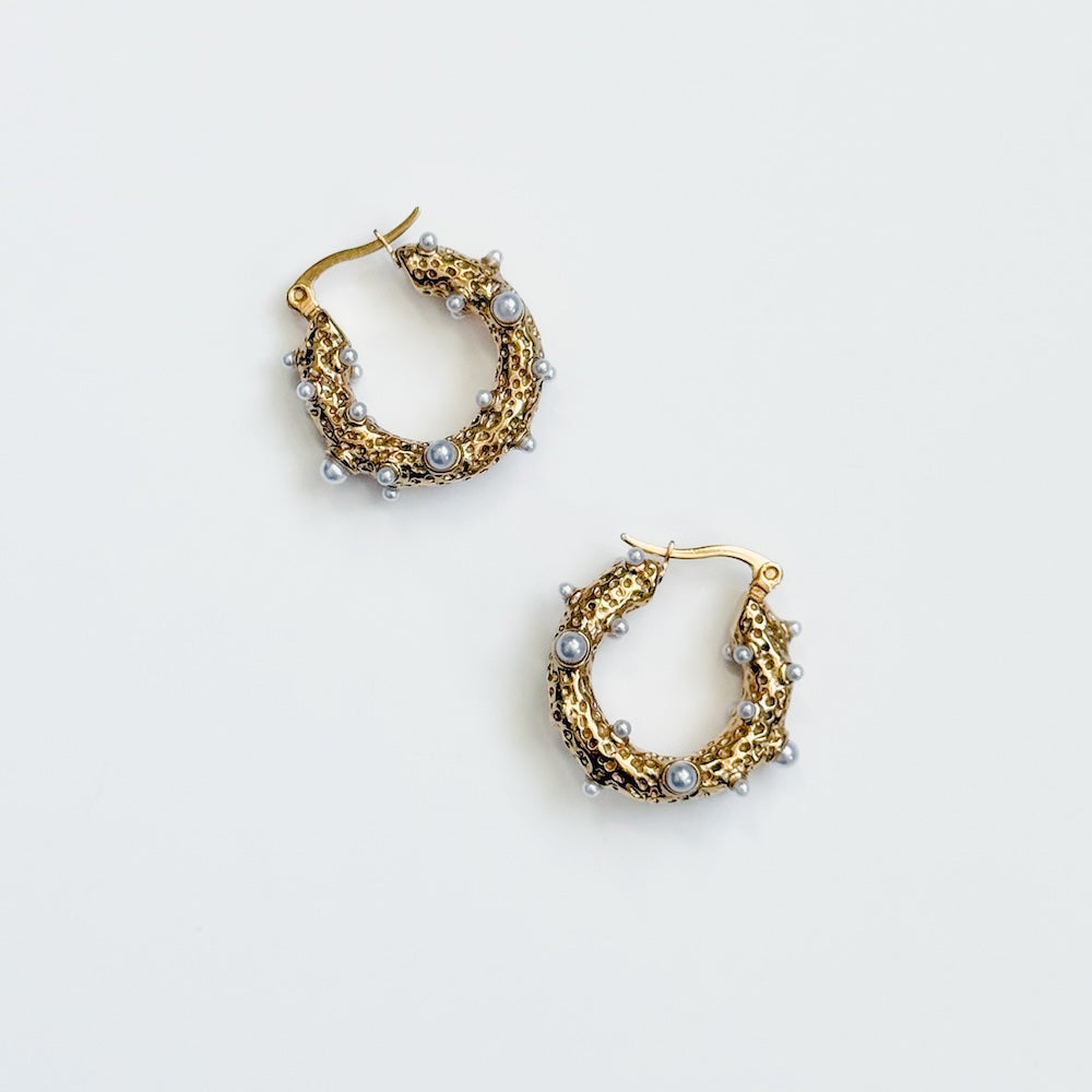 Textured Pearl Huggie Hoops - WATERPROOF-Presales-Dear Me Southern Boutique, located in DeRidder, Louisiana