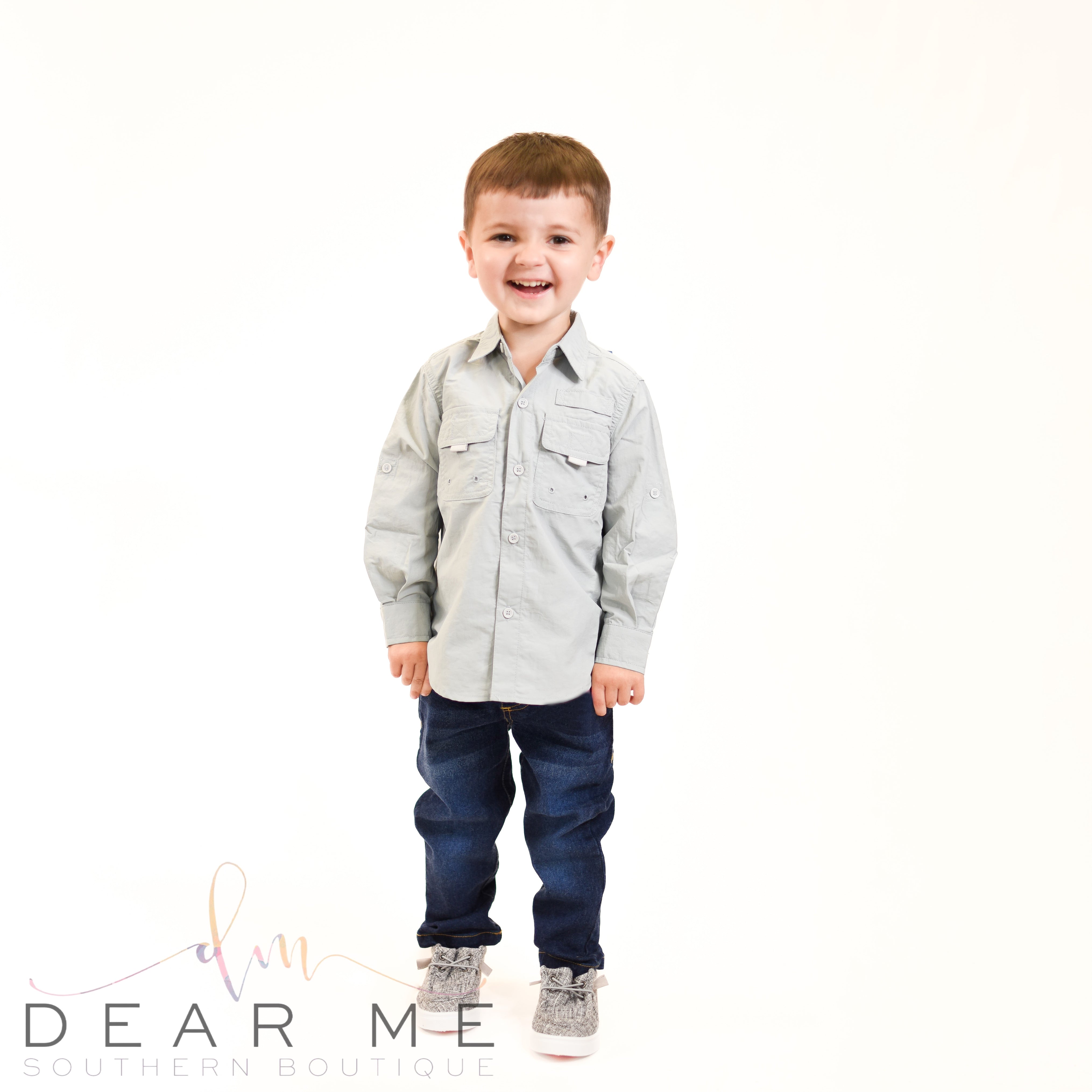 The Bradley Button Down Shirt - Harbor Gray-Kids Clothing-Dear Me Southern Boutique, located in DeRidder, Louisiana